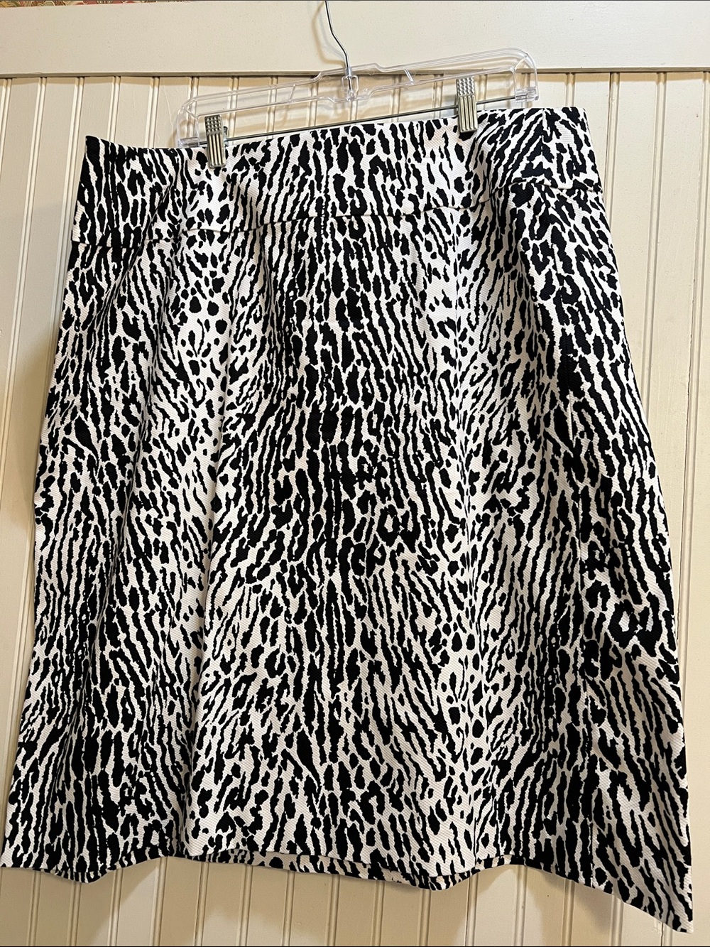 Talbots Black and White Animal-Print A-Line Skirt